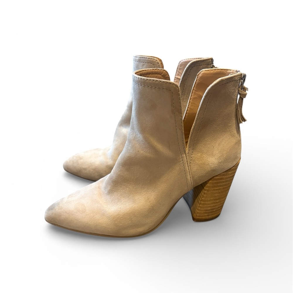 Steve Madden Women's Suede Leather Ankle Booties Block Heels Sz 8.5 in Beige